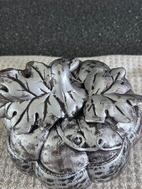 Seasons by Fitz and Floyd Ceramic Silver Pumpkin Candy Container with Lid 2001